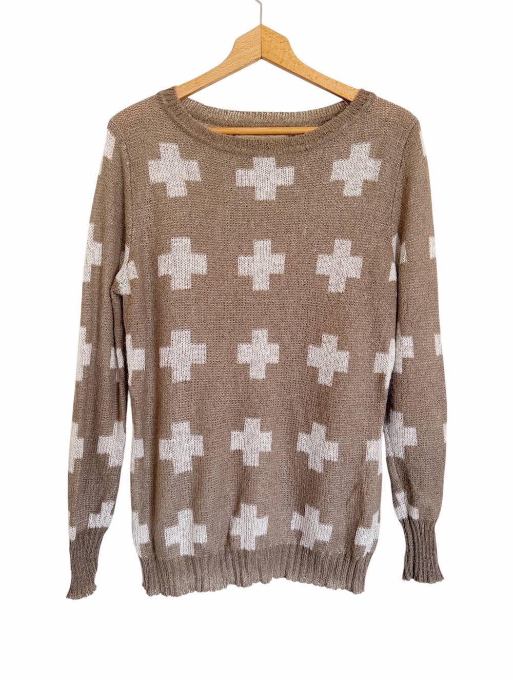 Press Mohair Tissue I Want You To Stay Beige Beige White Cross Sweater size L